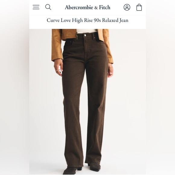 Abercrombie & Fitch Curve Love High Rise 90s Relaxed Jean in Chocolate Brown - Picture 2 of 4